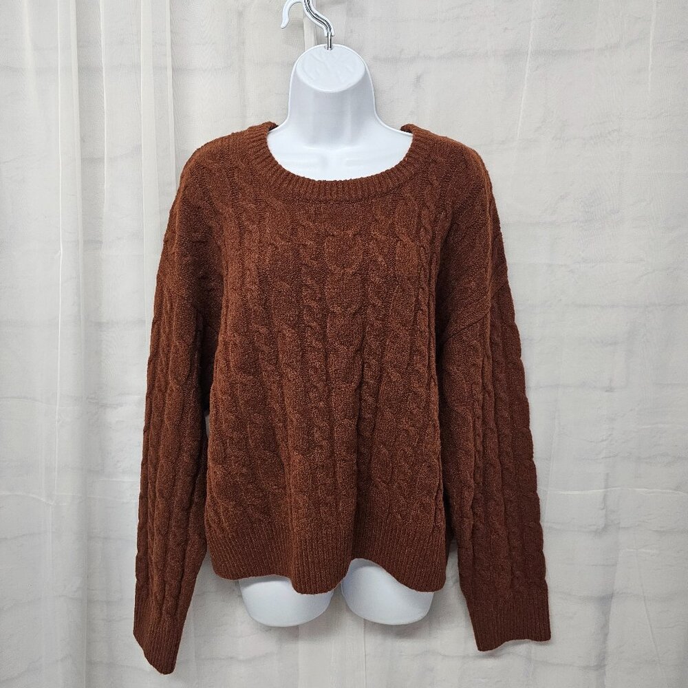 A New Day Brown Cable Knit Sweater Chenille Crewneck Preppy Collegiate XXL